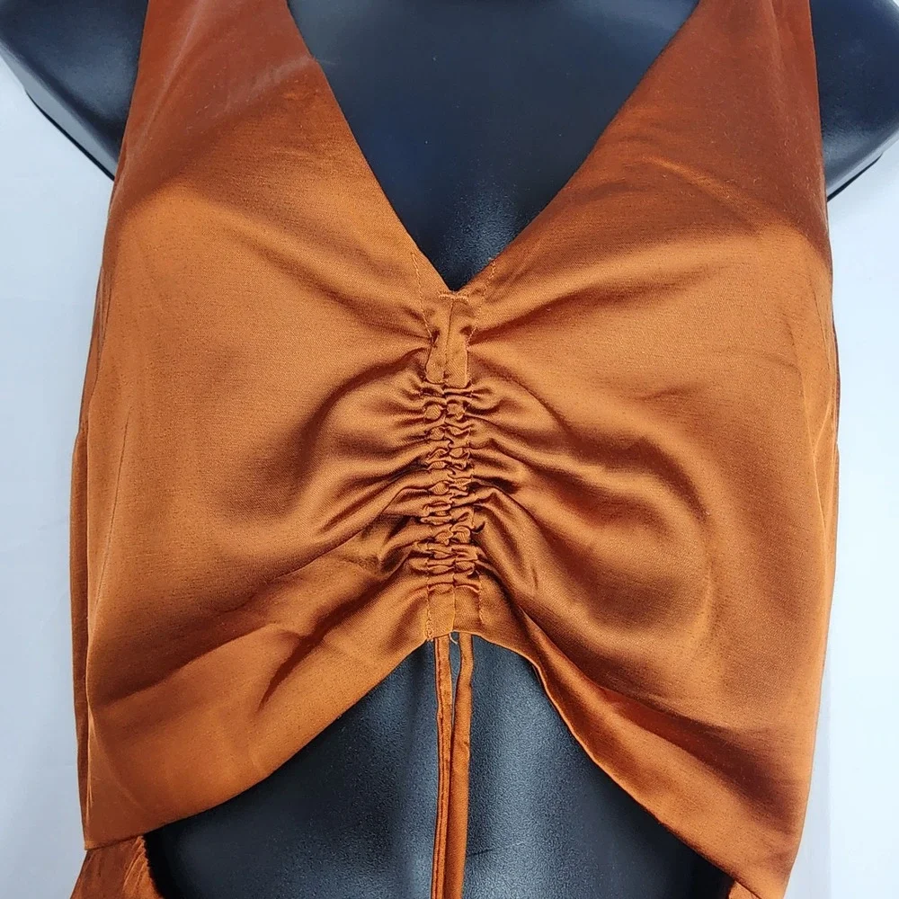 Abercrombie & Fitch Cutout Maxi Dress Womens Small Tall Indie Satin Minimalist‎
